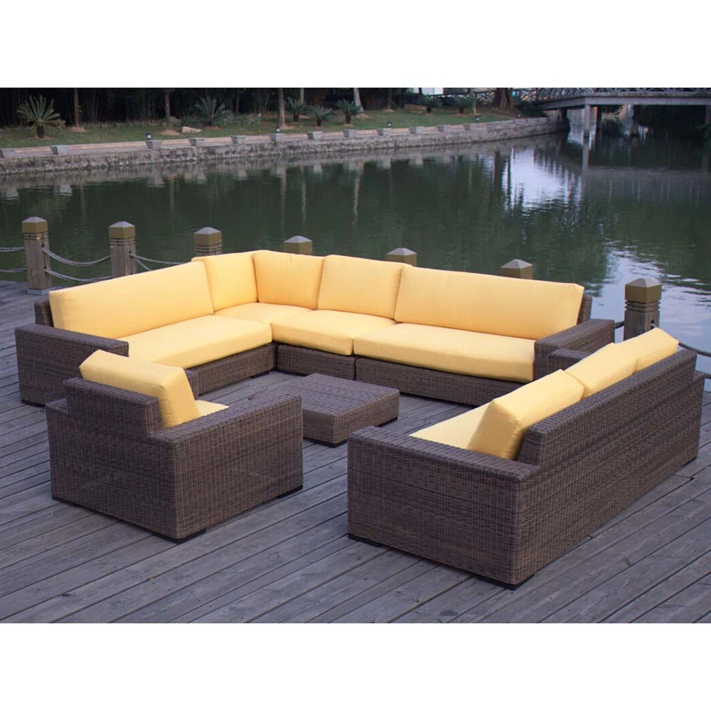 Yellow Waterproof Cushion Casual Outdoor Furniture Modular Sofa Set with Coffee Table