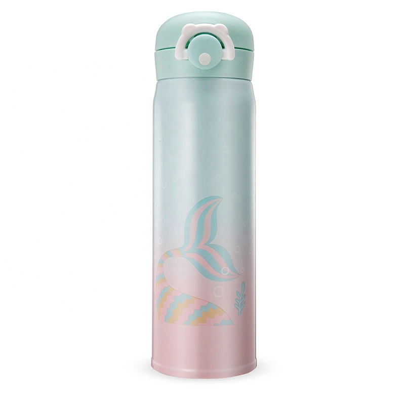 New Design 350ml 500ml Double Wall Stainless Steel Vacuum Flask Water Bottle Mermaid Student Thermos