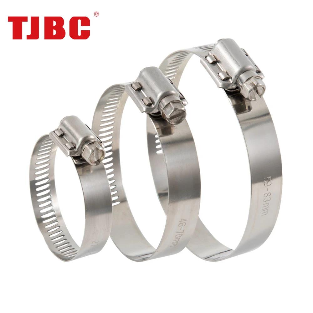 15.8mm Bandwidth Adjustable Perforated Worm Drive American Heavy Duty 304ss Stainless Steel Hose Clamp for Main Engine Plants, 32-54mm