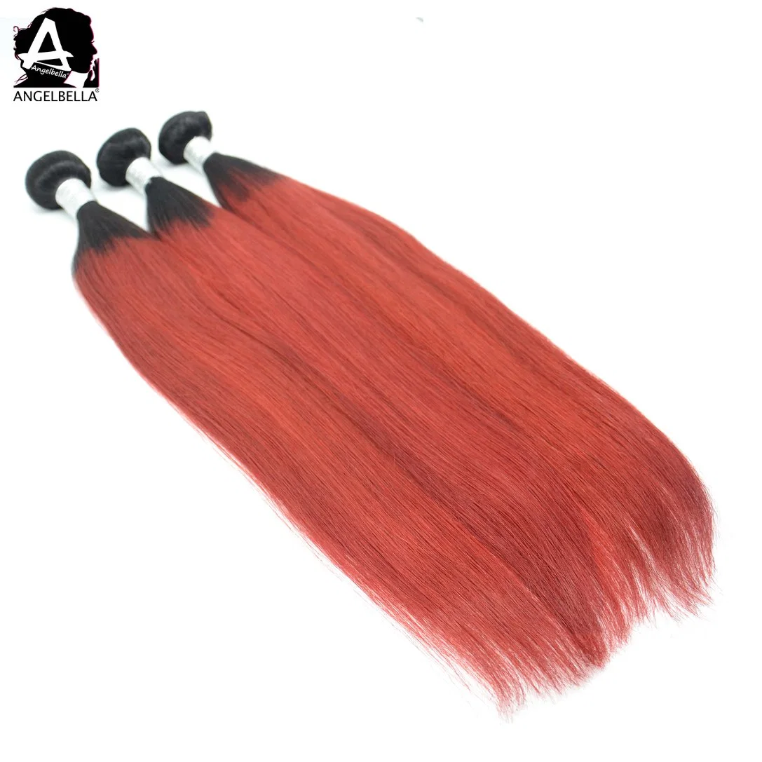 Angelbella Cheap Brazilian Remy Hair 1b#-Red Human Hair Weaving Peruvian Virgin Human Hair Extension