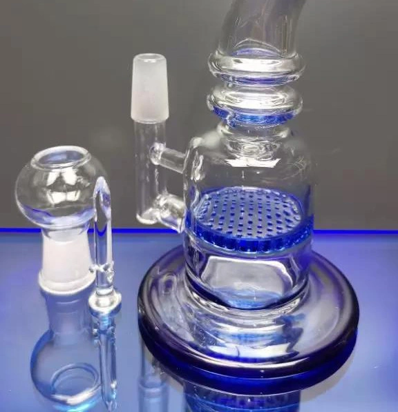 Ordinateur portable de petite Pipe en verre bleu en verre coloré Pipe Honeycomb Perc Rig DAB de verre