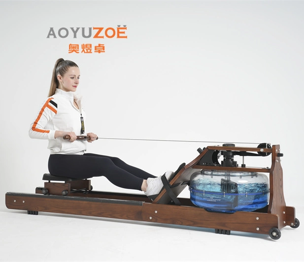 Home Gym Club Fitness Trainer Wooden/Steel Water Resistance Seated Rower Rowing Machine