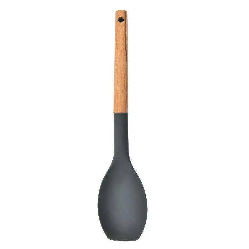 2024 New Customization Kitchen Tool Silicon Cooking Set with Wooden Handle Silicone Kitchen Utensil Set