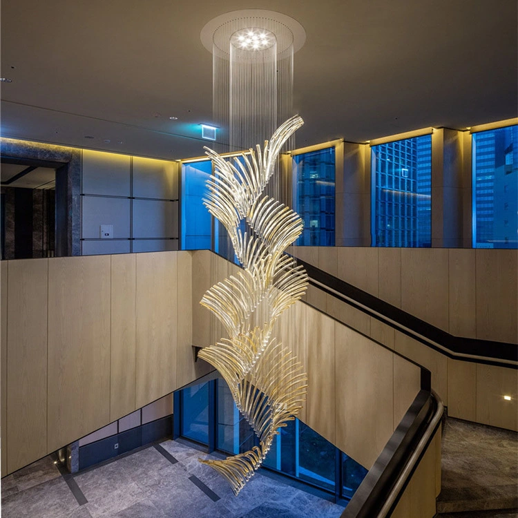 Rotating Staircase Light Crystal Chandelier Duplex Building Large Chandelier for Living Room Lobby