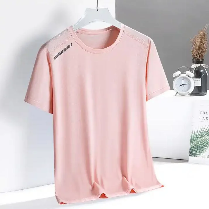 Summer Ice Silk Short-Sleeved Outdoor Fitness Casual Camiseta de cuello redondo para hombre