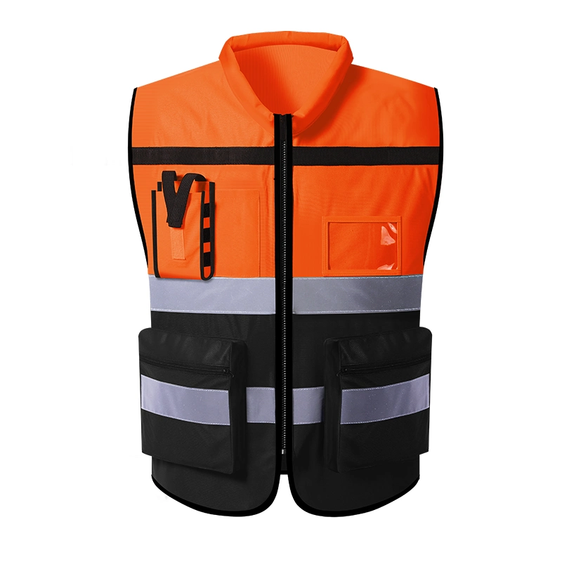 Wholesale Reflective Safety Work Jacket Vest mesh Trafffic Multi-Pocket Zipper Gilet réfléchissant