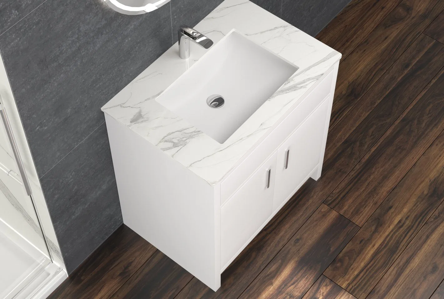 High quality/High cost performance  Solid Wood with Ceramic Countertop Basin Standed Mounted Vanity Bathroom with LED Mirror