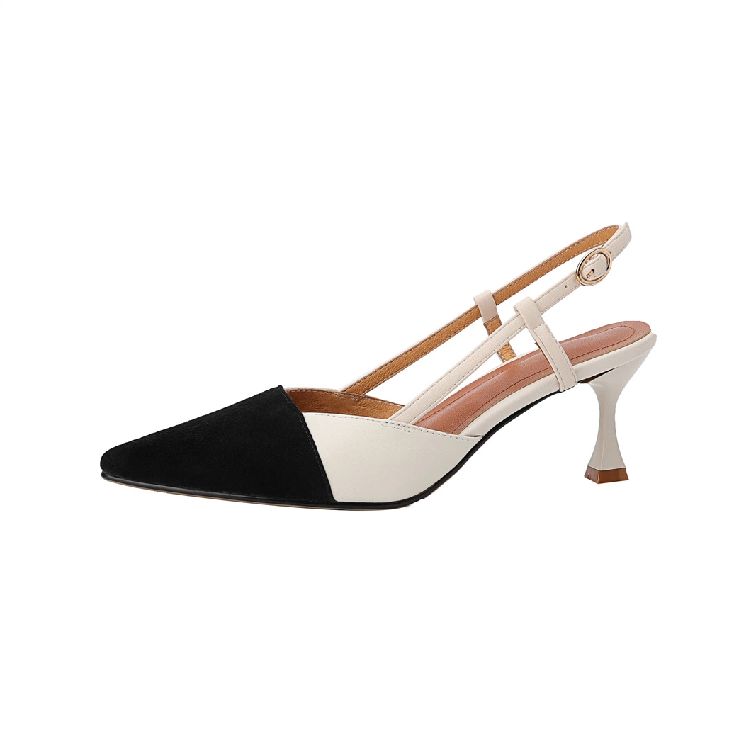 Mix Color Cut-out Slingback Ankle Strap Kitten Heels Women Pumps