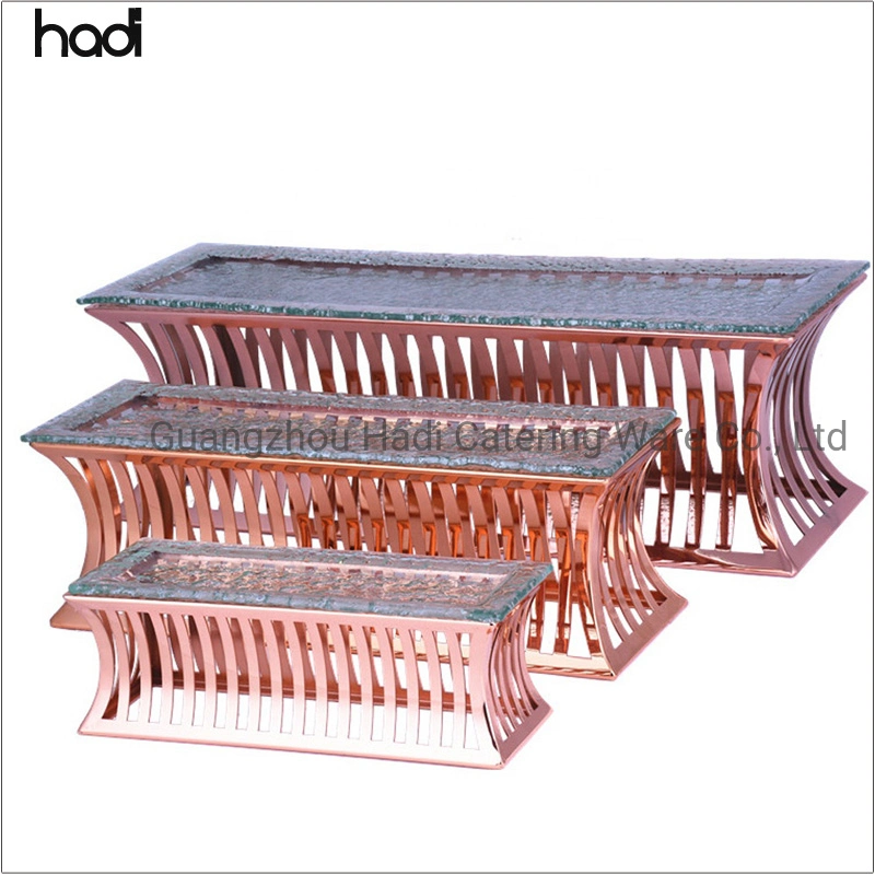 Hadi Wedding Banquet Decoration Ss 4 Tier Party Catering Serving Glass Platters Cupcake Risers and Stands Candy Dessert Display Rack Buffet Food Display Stand