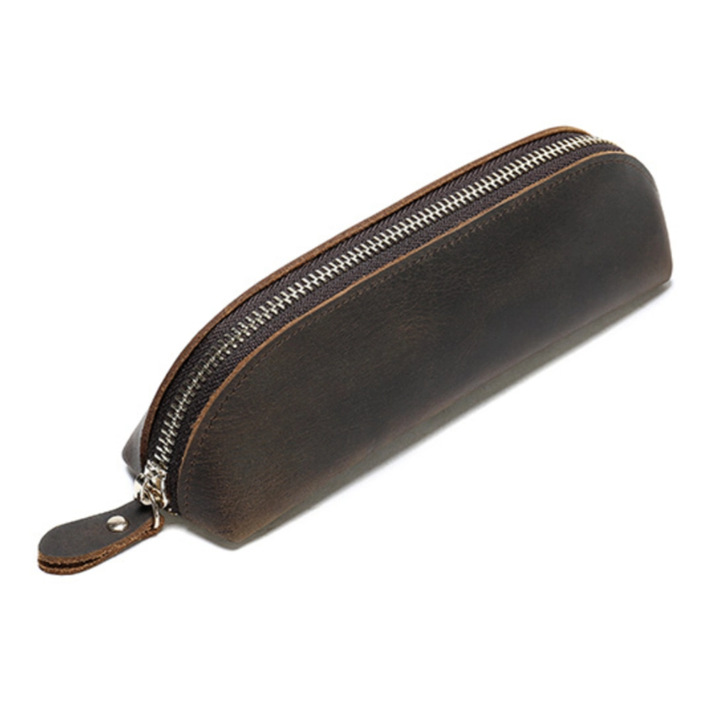 Handmade Stationery Case Vintage Bag Leather Pencil Holder Pen Pouch with Zipper
