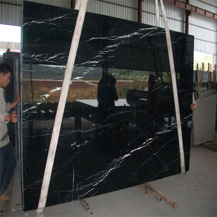 China Cheap Black Color with White Veins Marble Slab