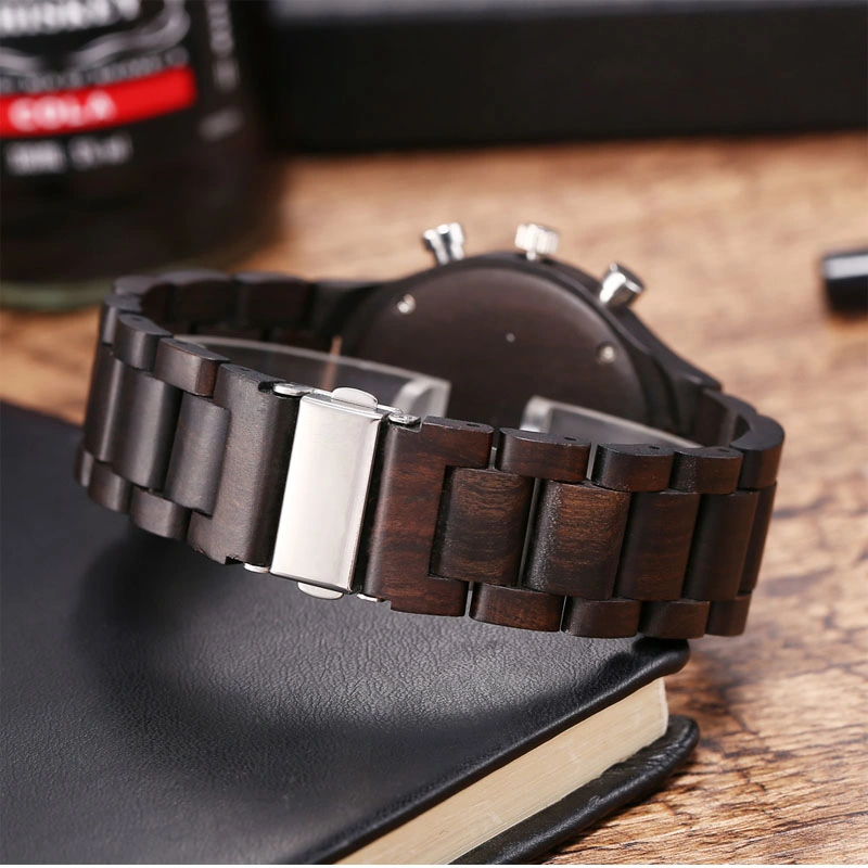 Wood Watch Series Movimiento de Cuarzo de seis pines Ebony Shell Reloj para hombre (CFWT-024)