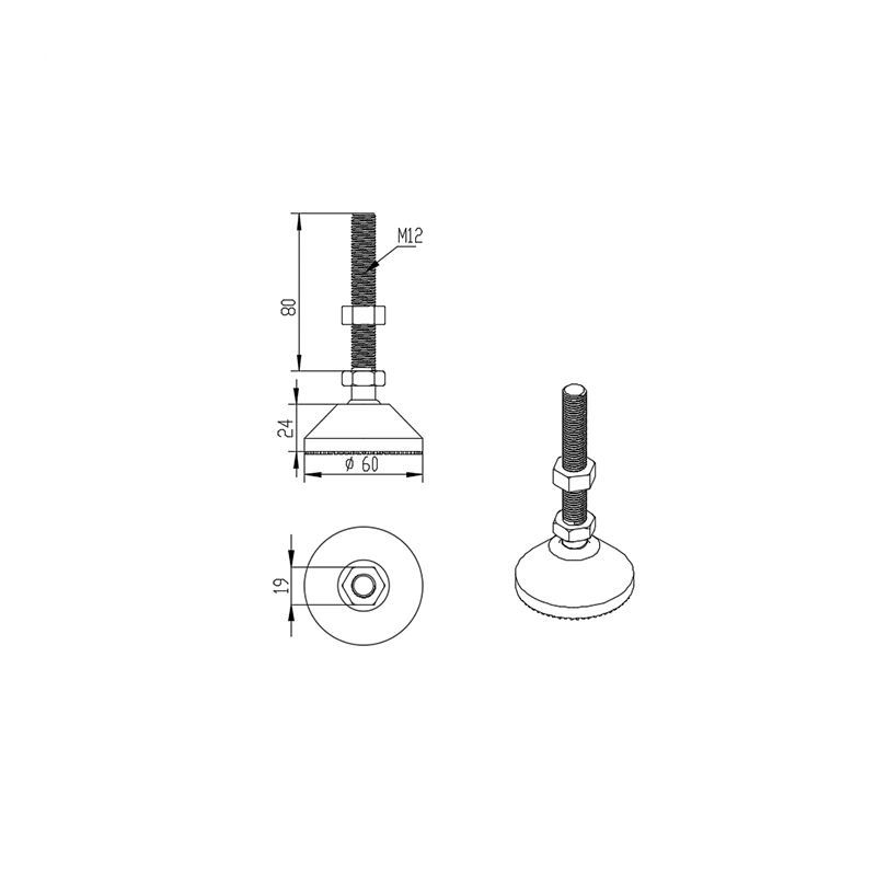 60A-M12*80 Matériel de fixation pour montage sur pied réglable en aluminium extrudé profil et la plaque de zinc et la roulette