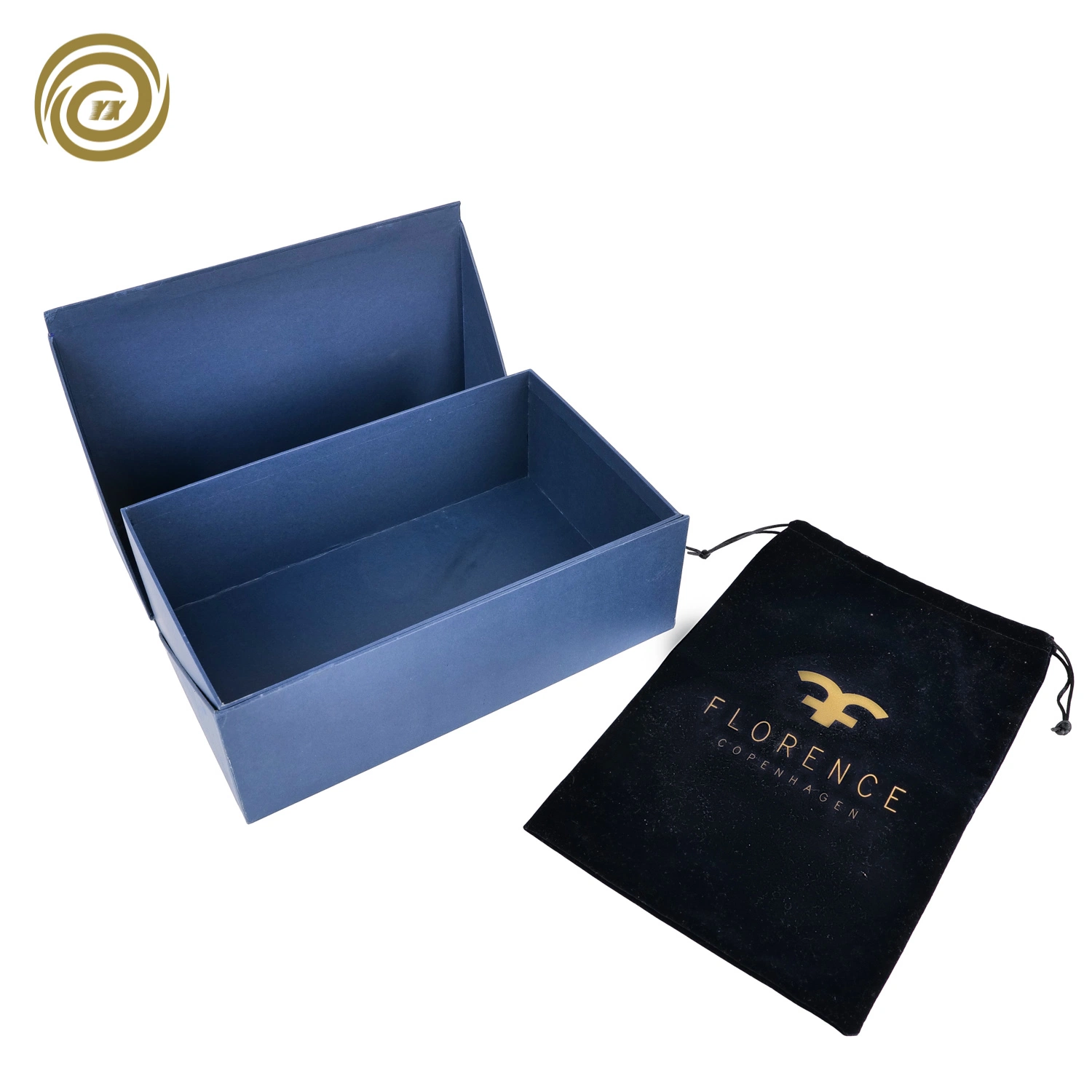 Ímã azul Fechar caixa de sapato Caixa para presente com embalagem de sacos de veludo