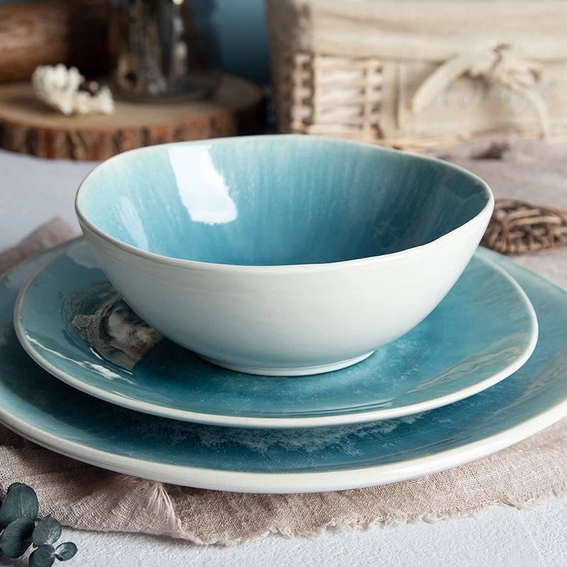 Unique Design Matte Reactive Glaze Luxury Stoneware Tableware Irregular Shape Porcelain Ceramic Dinner Set for Restaurant