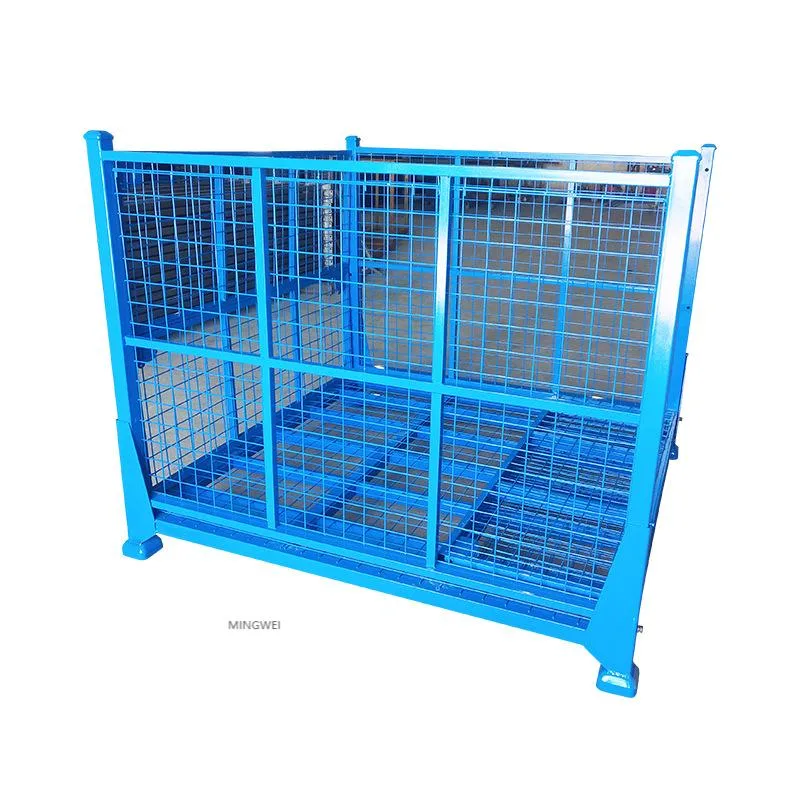 Mingwei Metal Pallet Wire Mesh Container almacén Caja plegable Contenedor con ruedas Acero apilable jaula de almacenamiento de material Industrial