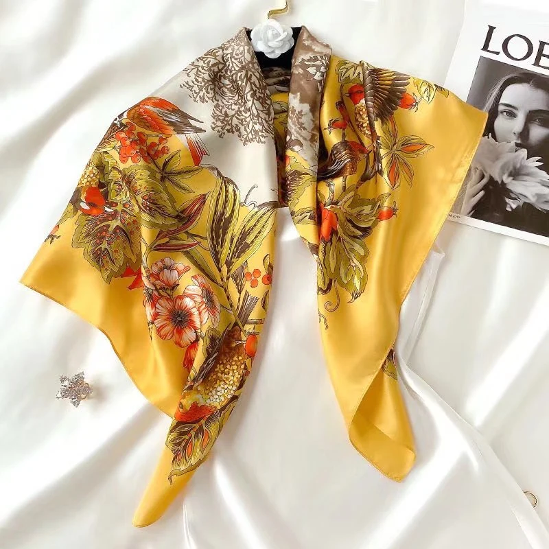 Regalo de Fular de seda de moda para mujeres - Diseño de seda de arándanos Bufanda satinada