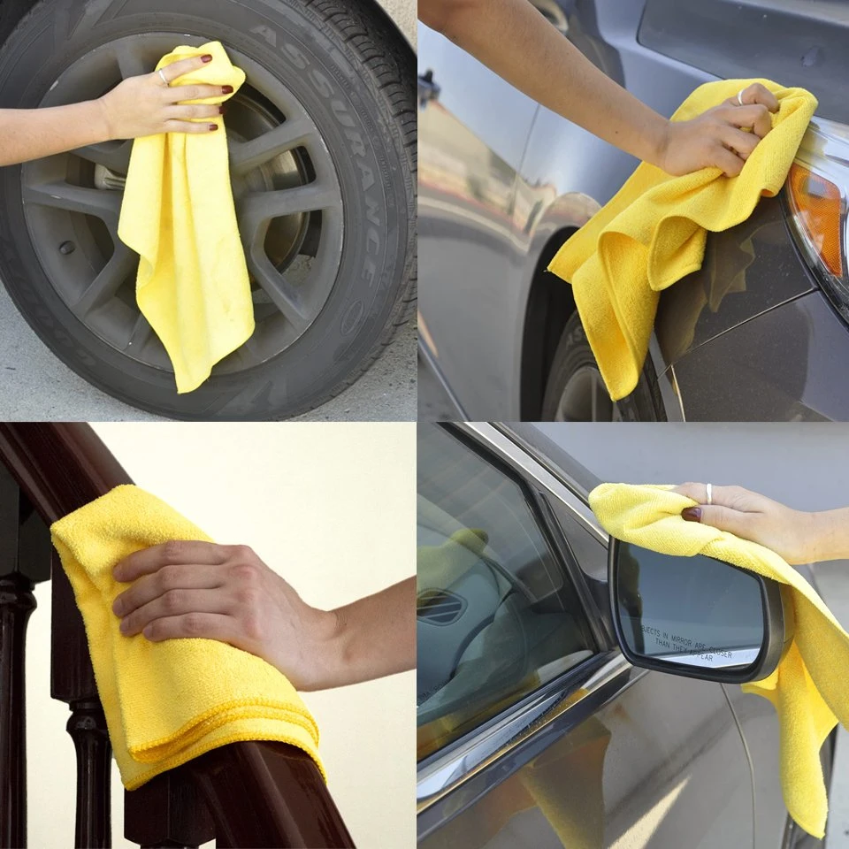 40*40cm 320GSM Overlocked Multiple Cleaning Standard Warp Knitting Microfiber Cloth for Auto Detailing Drying Buffing Waxing Polishing Dusting