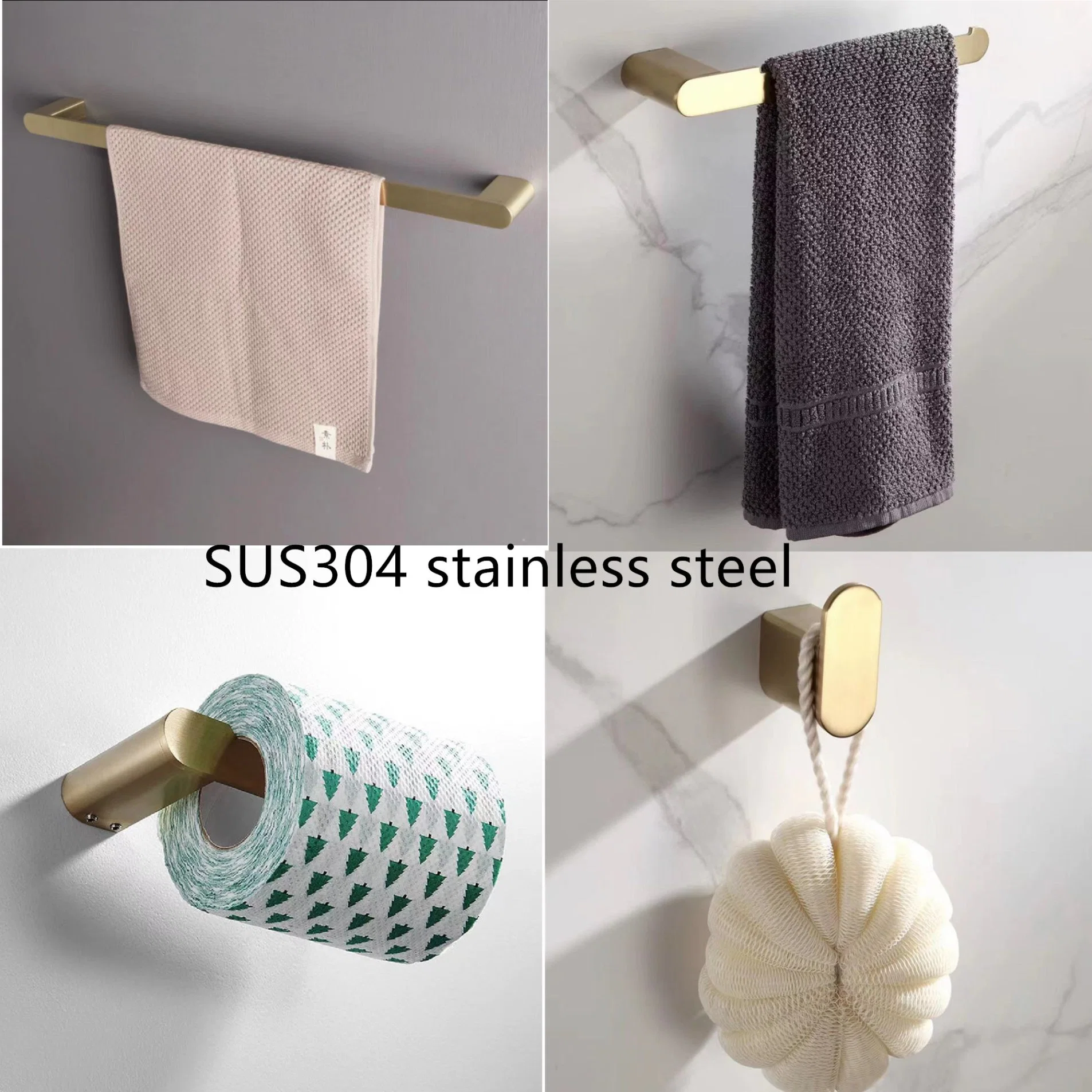 Bathroom Accessories SUS304 Stainless Steel Gold 4-Piece Towel Rack Set