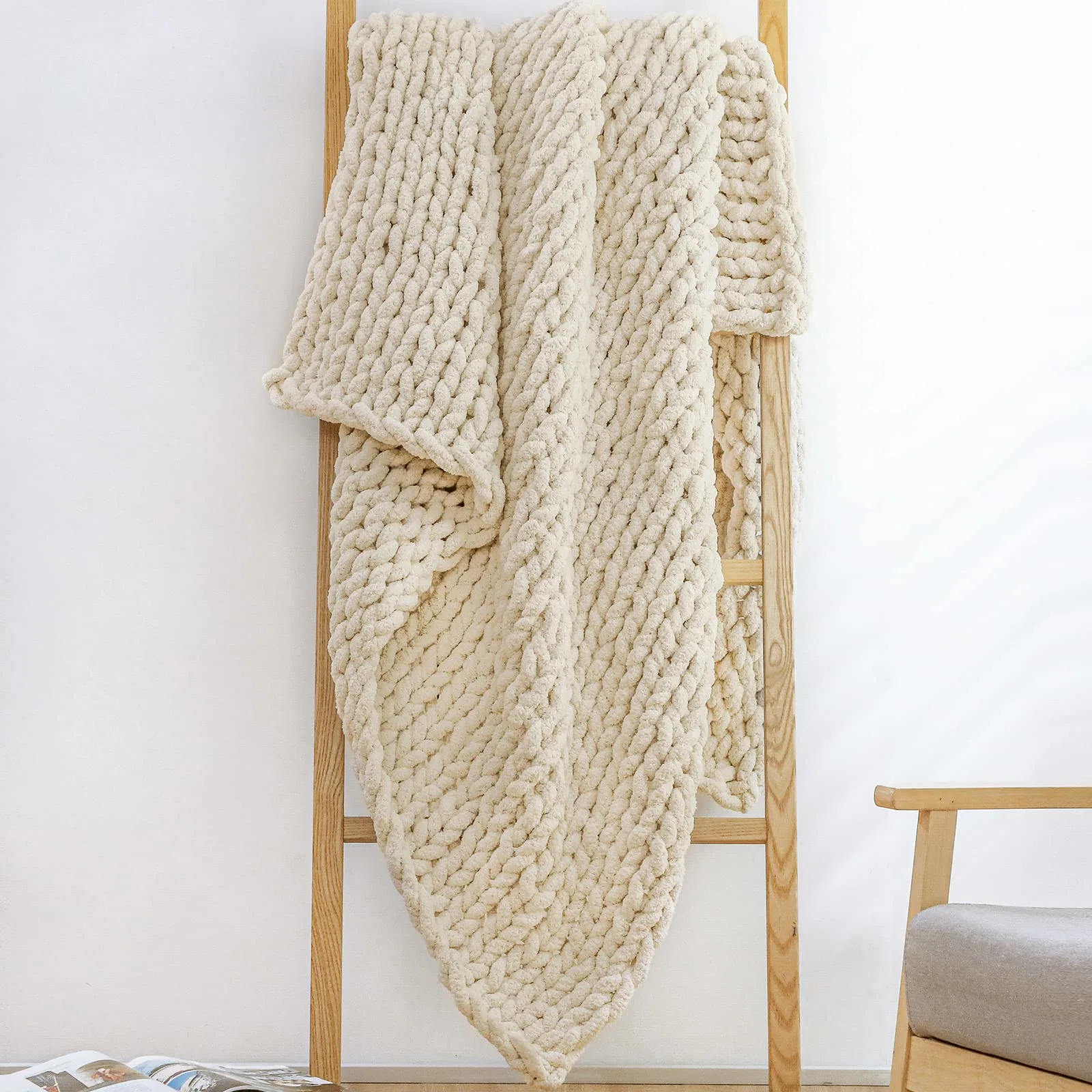 Grob-Strick Blanket-Überwurf Weiche Chenille-Überwurf Gestrickte Überwurf Decke