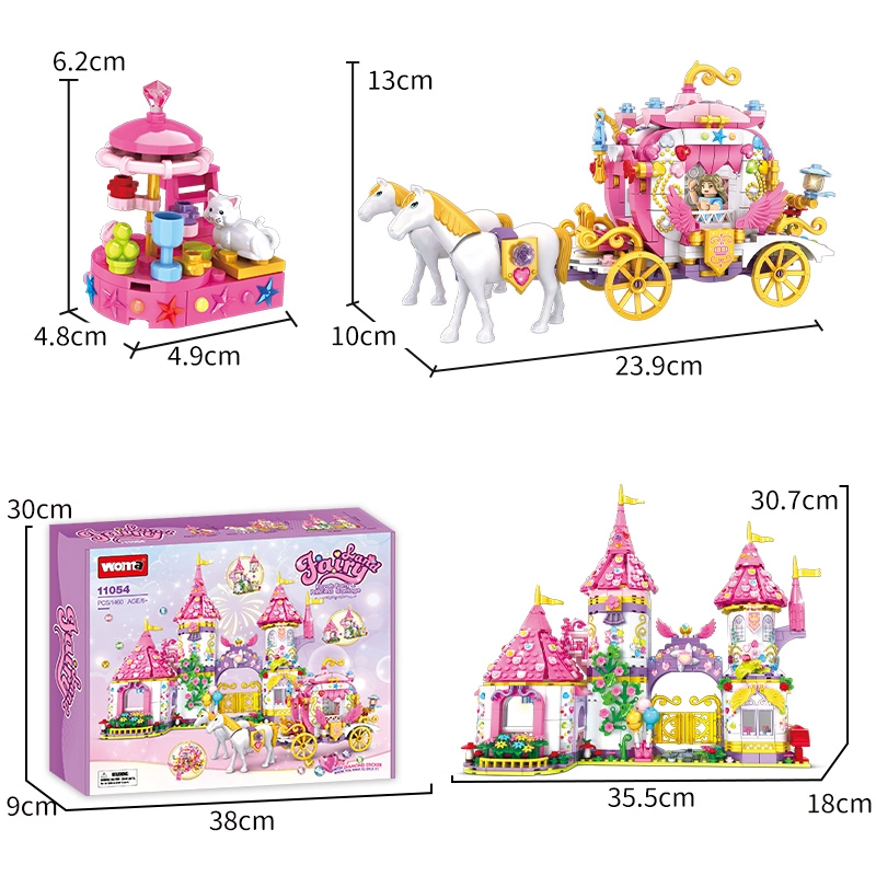 WOMA Toy 2023 Nueva estudiante de Educación Princesa Príncipe Fairyland Castillo Carriage Modelo bloque de construcción ladrillo establecer juguetes niños jugar Casa de Juguete