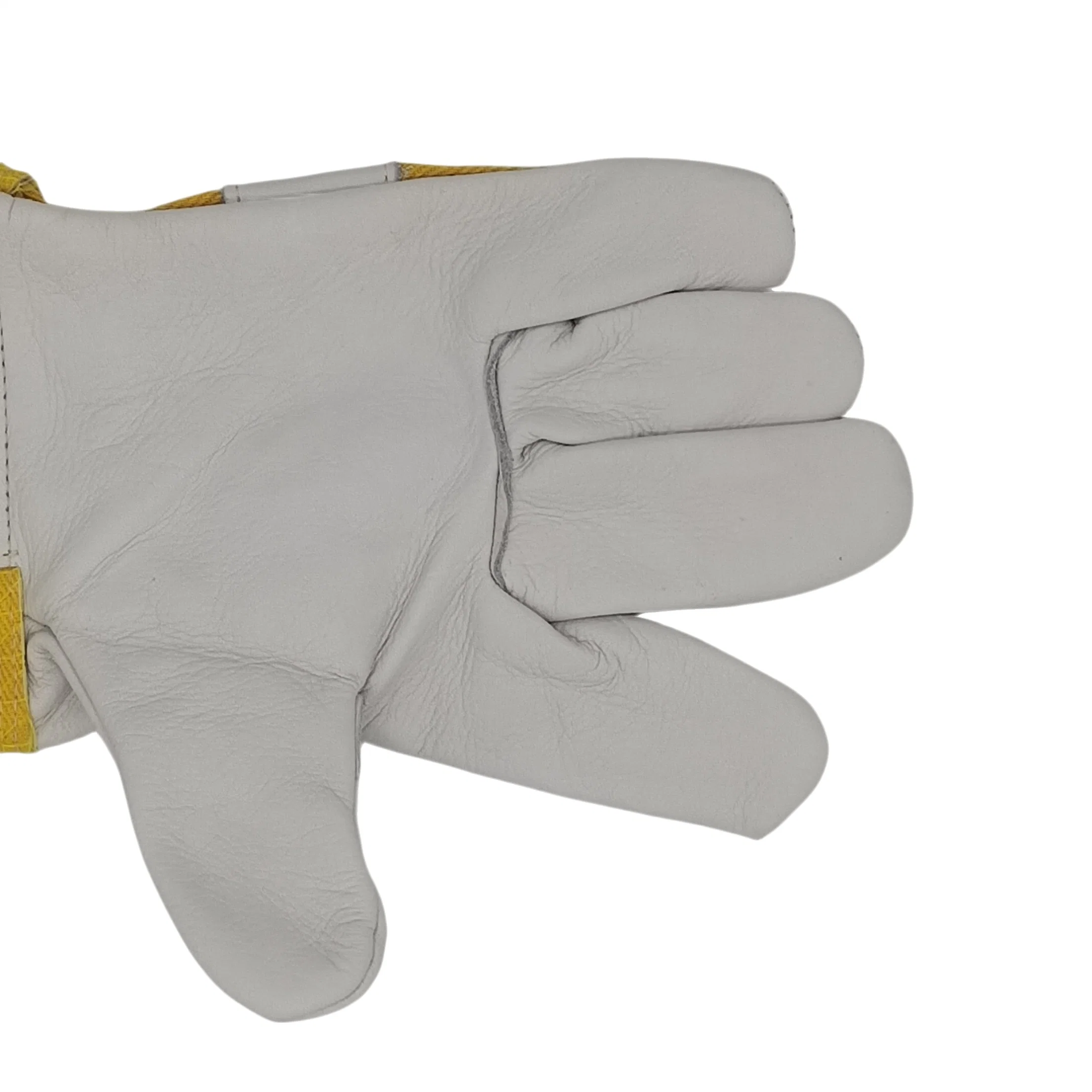 Beige Cow Grain Leather Full Palm Half Lined Construction Work Glove