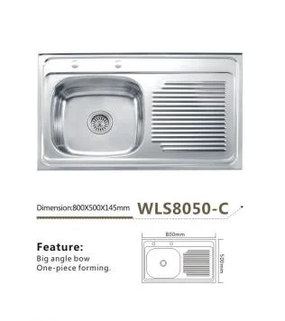 Stainless Steel Sink Kitchen Single Bowl with Sink Single Board -Wls9643-a