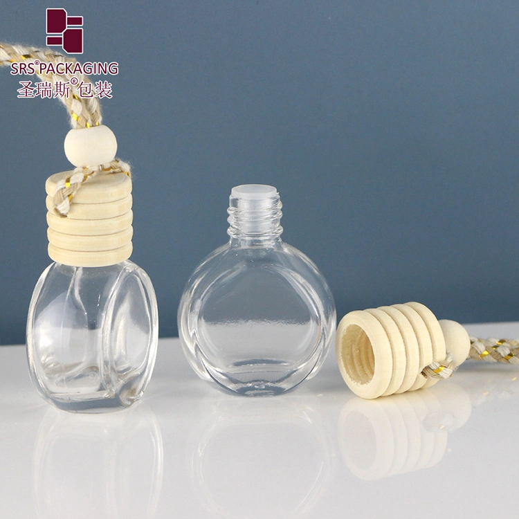 SRS Wooden Lid BM005-8ml Oval Shape Glass Thick Hanging Car Perfume Bottles Yellow