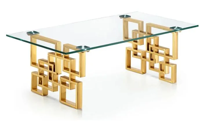 Rectangle Golden Legs Transparent Glass Coffee Table for Living Room Furniture