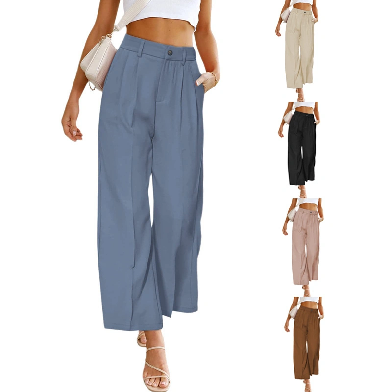 Women's Casual Wide Leg Pants Fashion Formal High Waist Button Trousers with Pockets