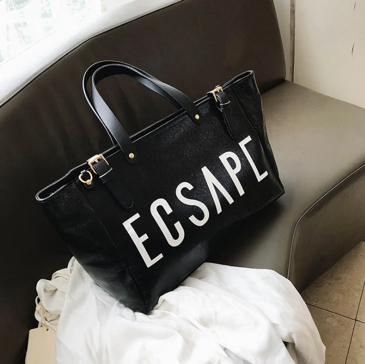 New Women's Metallic Laser PU Travel Bag Large-Capacity Letter Printing Slant Across Shoulder Tote Bag