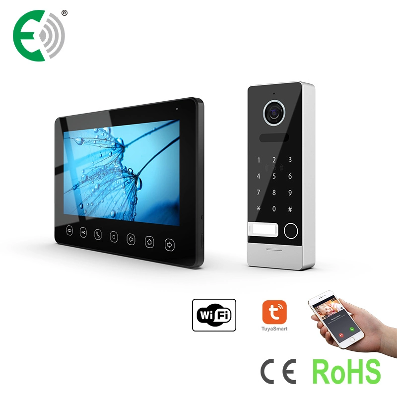 4-Wire HD WiFi 7"Touch Buttons Video Doorphone Kit with Multi Lock Control Doorbell