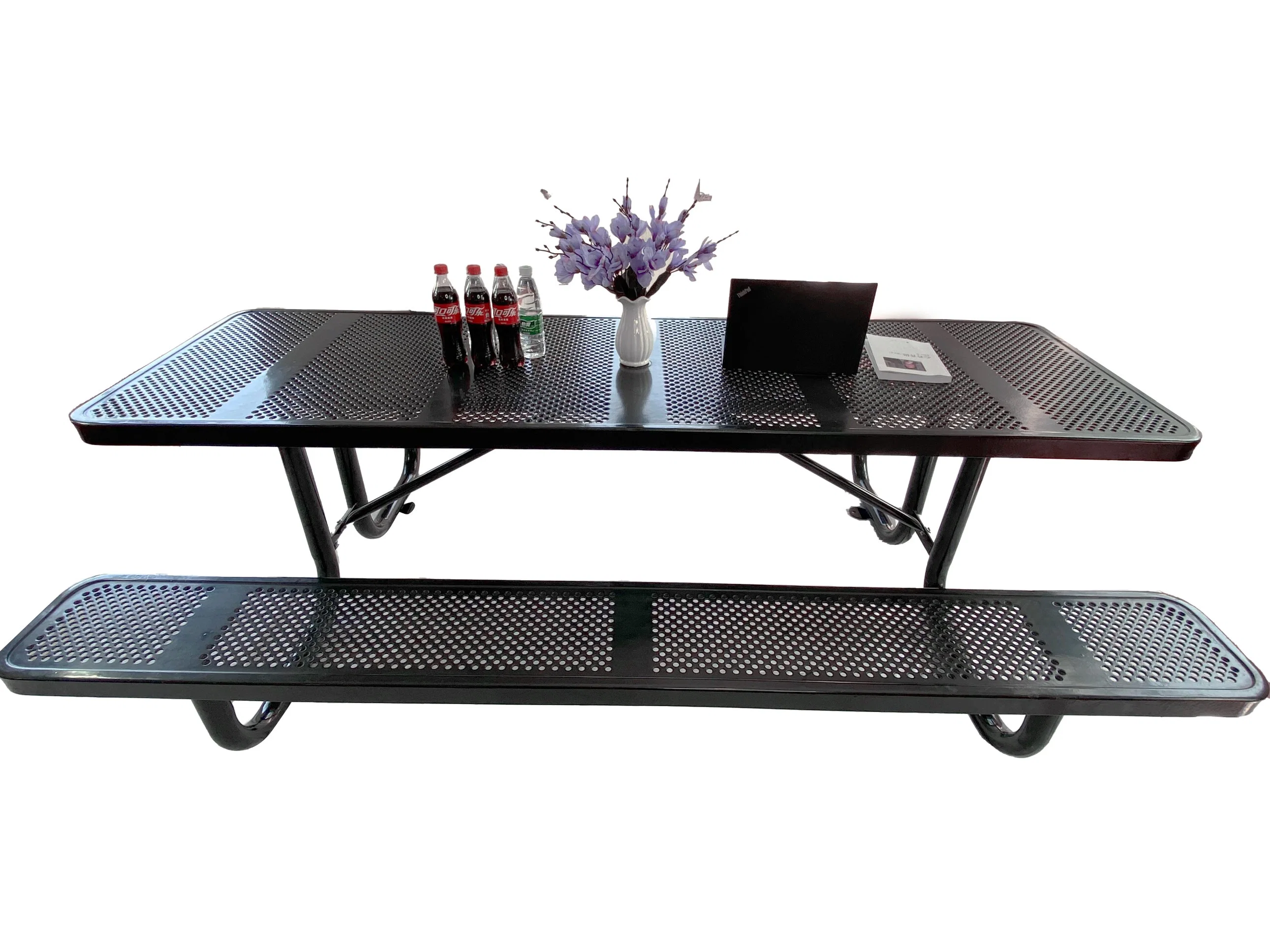 OEM 96" Outdoor Expanded Metal School/Restaurant Cafeteria Rectangular Hall Picnic Table, Black