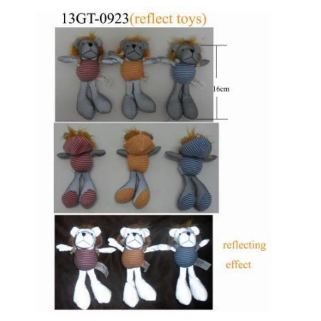 Atacado Custom 3 cores refletindo pelúcia Toys Keychring Lion Keychain com chapéus e T-shirts, 16 cm refletindo luz do clipe de chave na noite