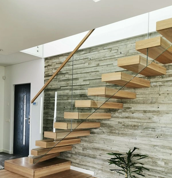 Modern Indoor Floating Wooden Staircase Luxury Cutomize LED Light Stairs