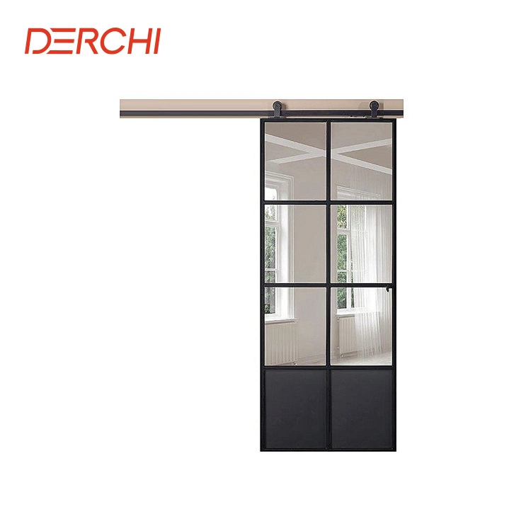 Interior Glass Sliding Door Matte Black Metal Frame Customized Barn Doors