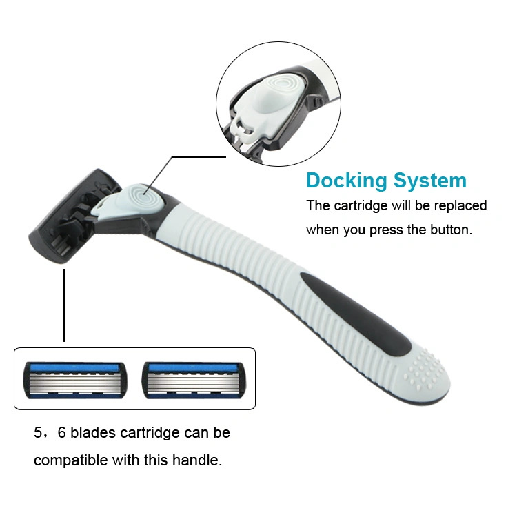 Empuñadura de caucho de etiqueta privada de 6 hojas de afeitar el sistema de afeitado con cartucho reemplazable