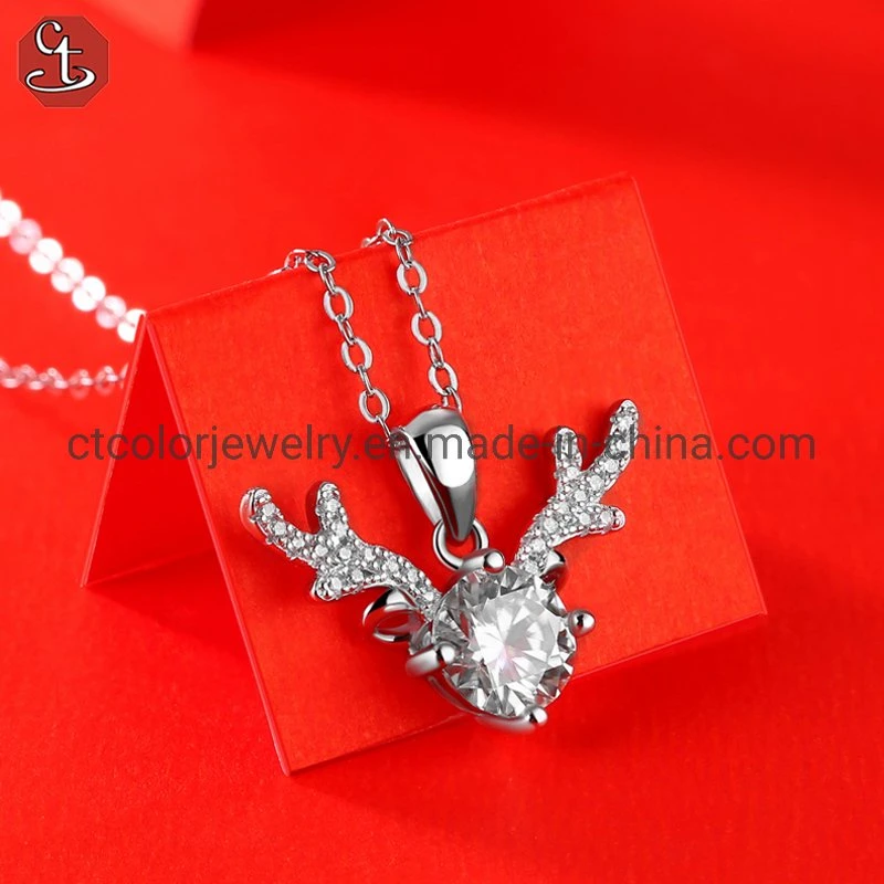 Antler Pendant Fashion women&prime;s Necklace moissanite Jewelry  Sterling Silver Accessories