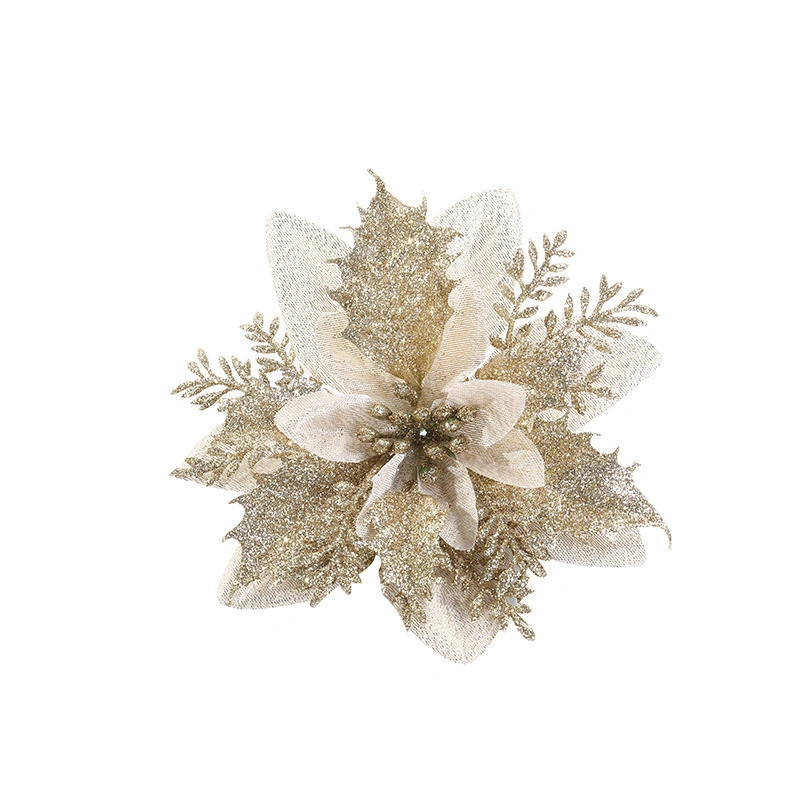 OEM/ODM Arrangement Christmas Tree Decorations Accessories 14cm Gold Silver Flower Head for Home Decoration