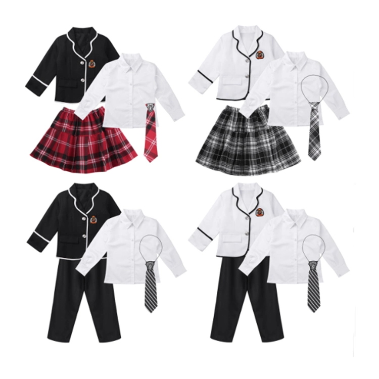 British Style Shirt Student Coat Unisex Blazer Girls Dress Boy Pants School Uniform Set