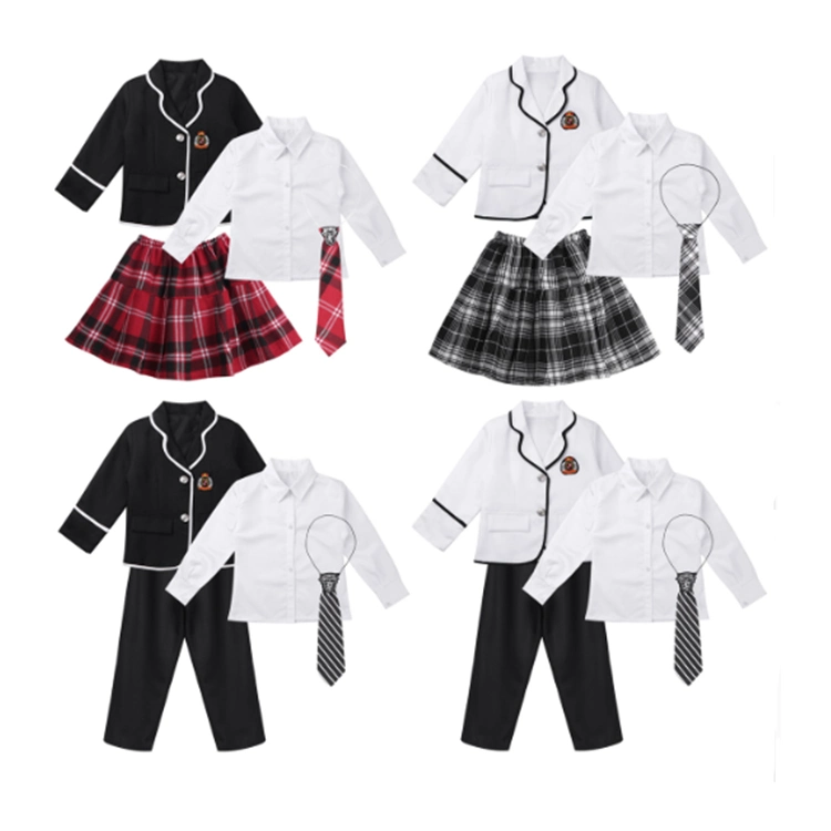 British Style Shirt Student Mantel Unisex Blazer Mädchen Kleid Junge Hose Schuluniform Set