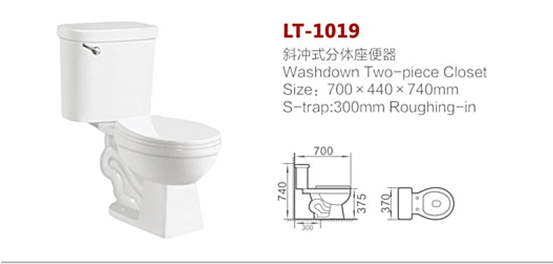 Chaozhou Factory Hot-Sales Side Flush Water Closet Upc Two Piece Toilet Sanitary Ware Ceramic Bathroom Toilet S-Trap 300mm