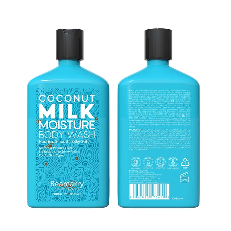 OEM marque privée Vente en gros soins du corps naturel Organic Coconut lait Vegan Lighing Body Wash bain de parfum Scrub douche Gel corps Laver