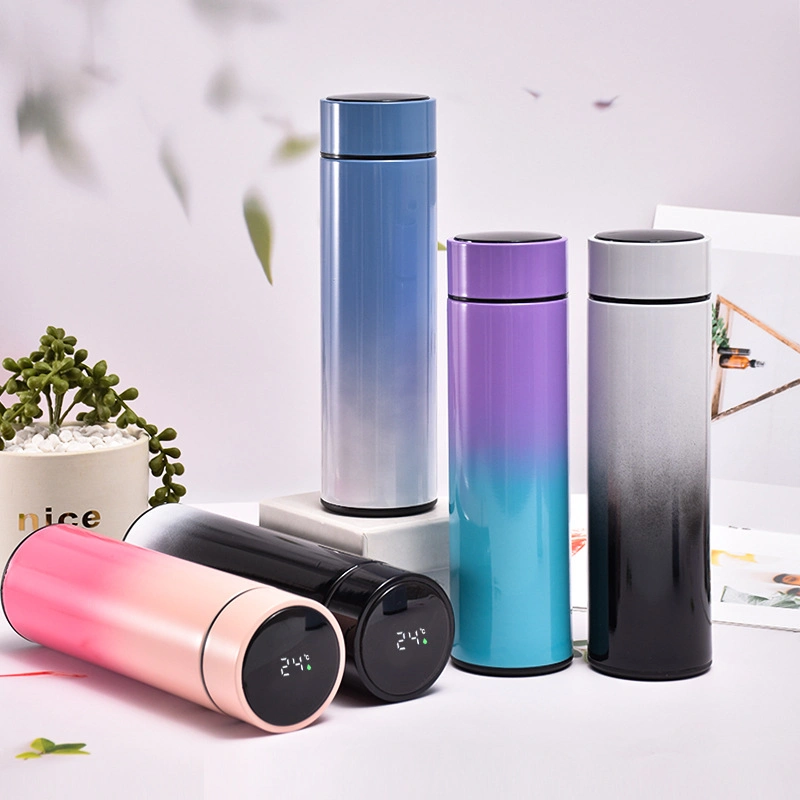 LED Smart Cup Digital pantalla de temperatura de 500ml botellas Doble pared Frasco de agua de acero inoxidable Thermos Logo personalizado matraz de vacío