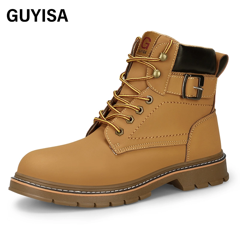 حذاء Guyisa المزروع بأحذية السلامة للرجال عالية القطع ذات الصوة المقاومة للماء في الهواء الطلق مداسات من الفولاذ تعمل على السلامة