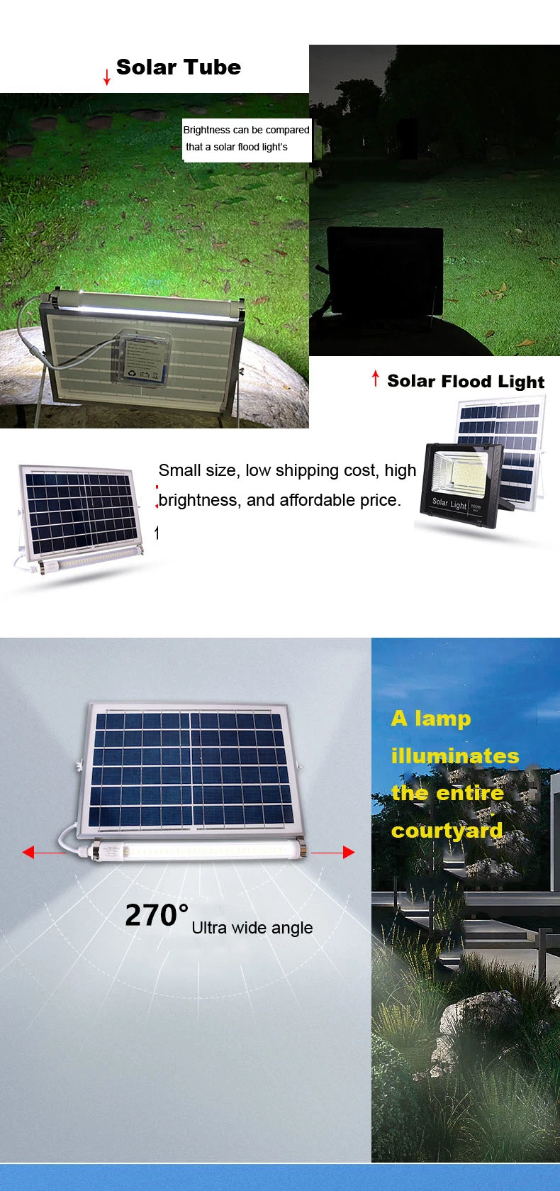أنبوب LED للأنفاق في حالة الطوارئ مقاوم للمياه أنبوب للطاقة الشمسية يمكن الشحن منه بالطاقة الشمسية الإضاءة