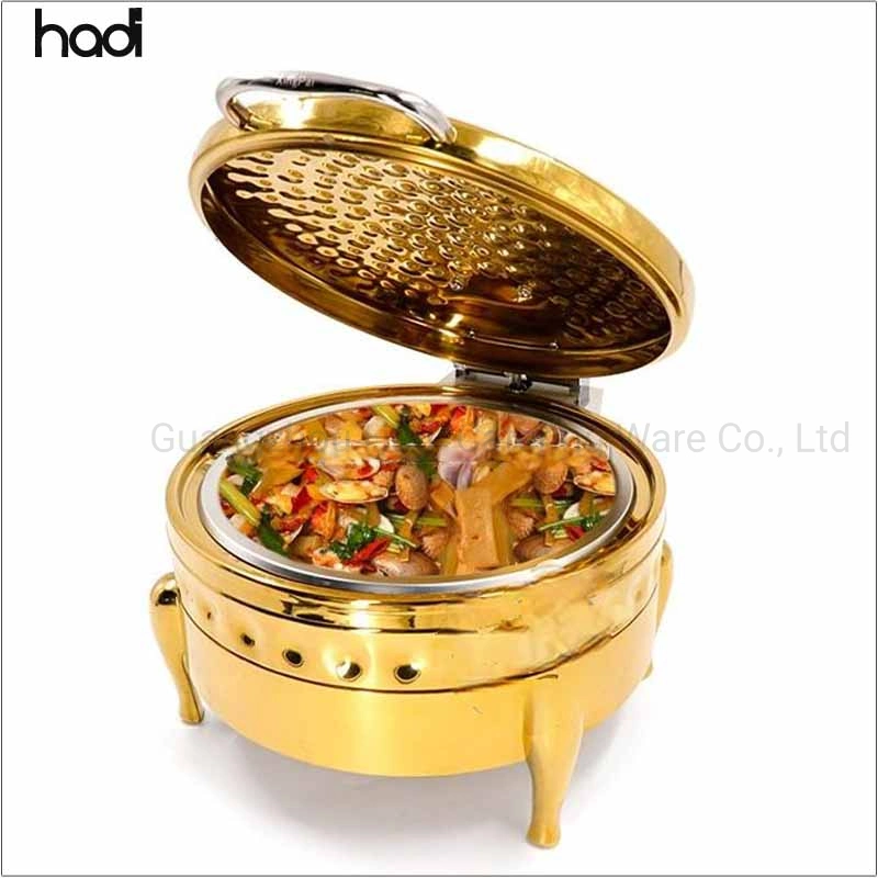 Catering Supplies Commercial 304 Stainless Steel Modern 6L Square Gold Hammered Luxury Chafing Dish Hotel Chafer Buffet Food Warmer for Buffet Hotel