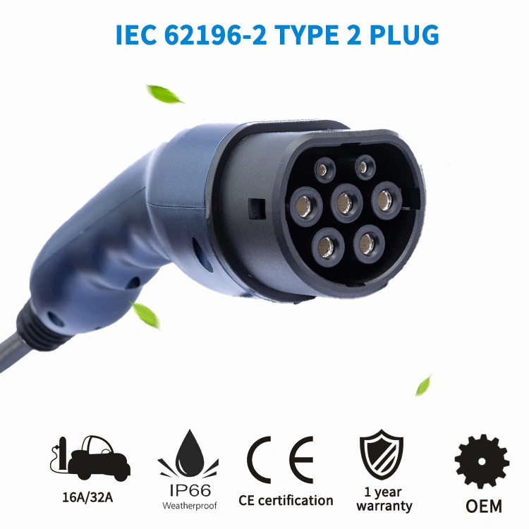 Kangni EV-Ladegerät IEC 62196 EV Typ 2, Stecker 32A 7kW Einphasenladekabel für Elektrofahrzeuge der Stufe 3