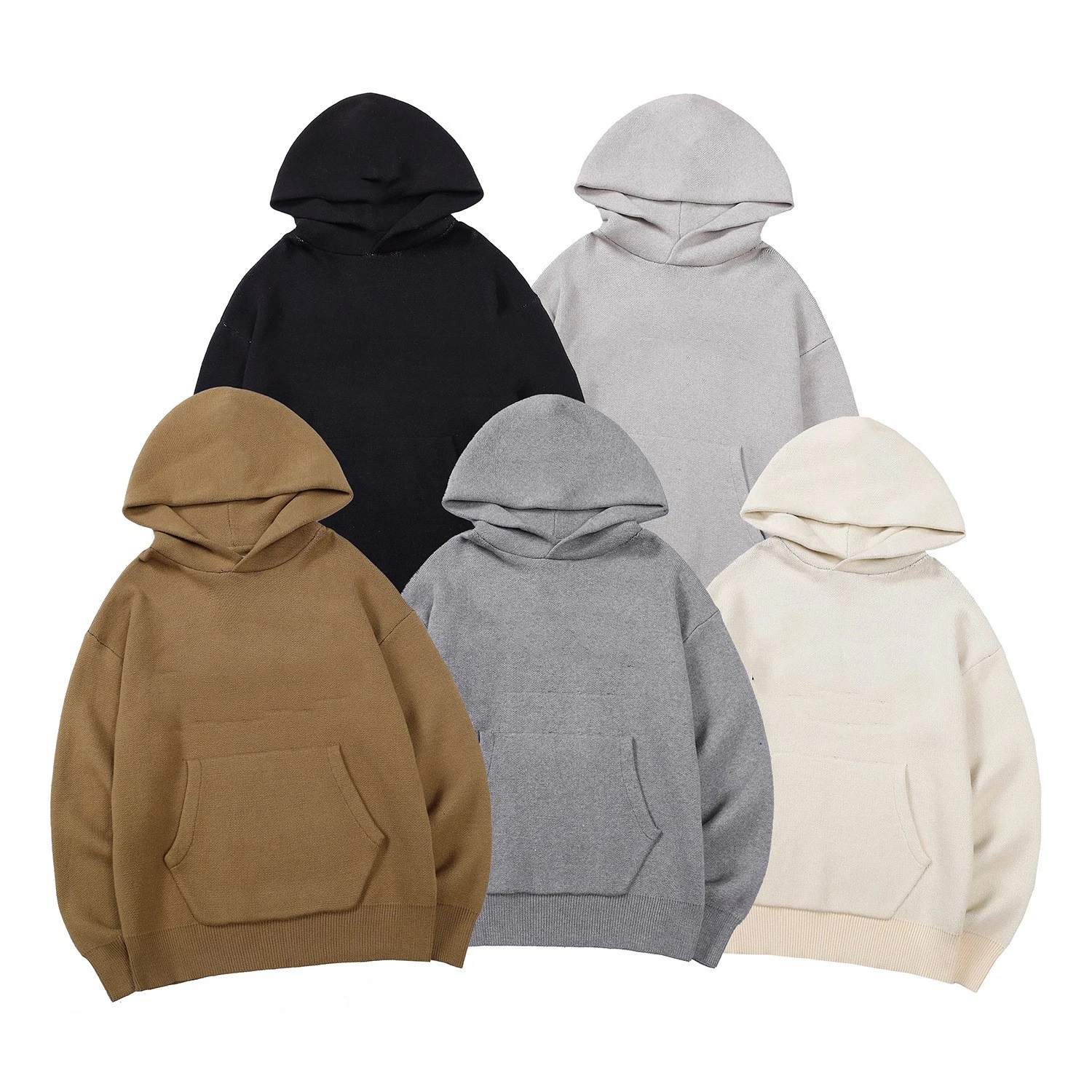 Knitted Loose-Fitting Hoodie Casual Comfortable Male Hooded Pullover Pure Color Sweater Sweatshirt an Outdoor Cold-Proof Hoodie