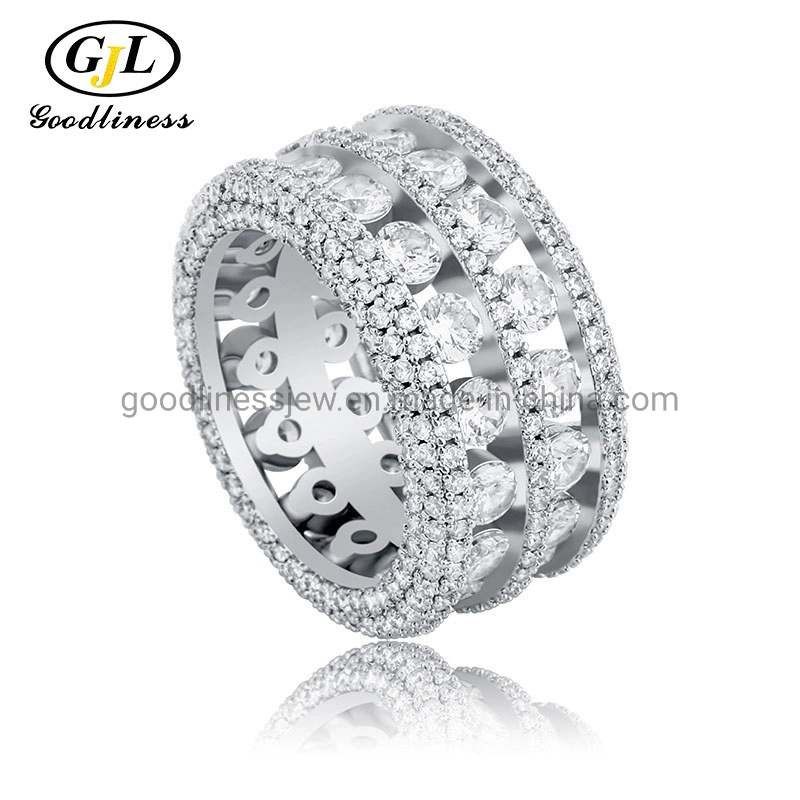 Fashion 18K Gold Plated Shiny Jewelry Micro Pave CZ Channel Setting Eternity Ring